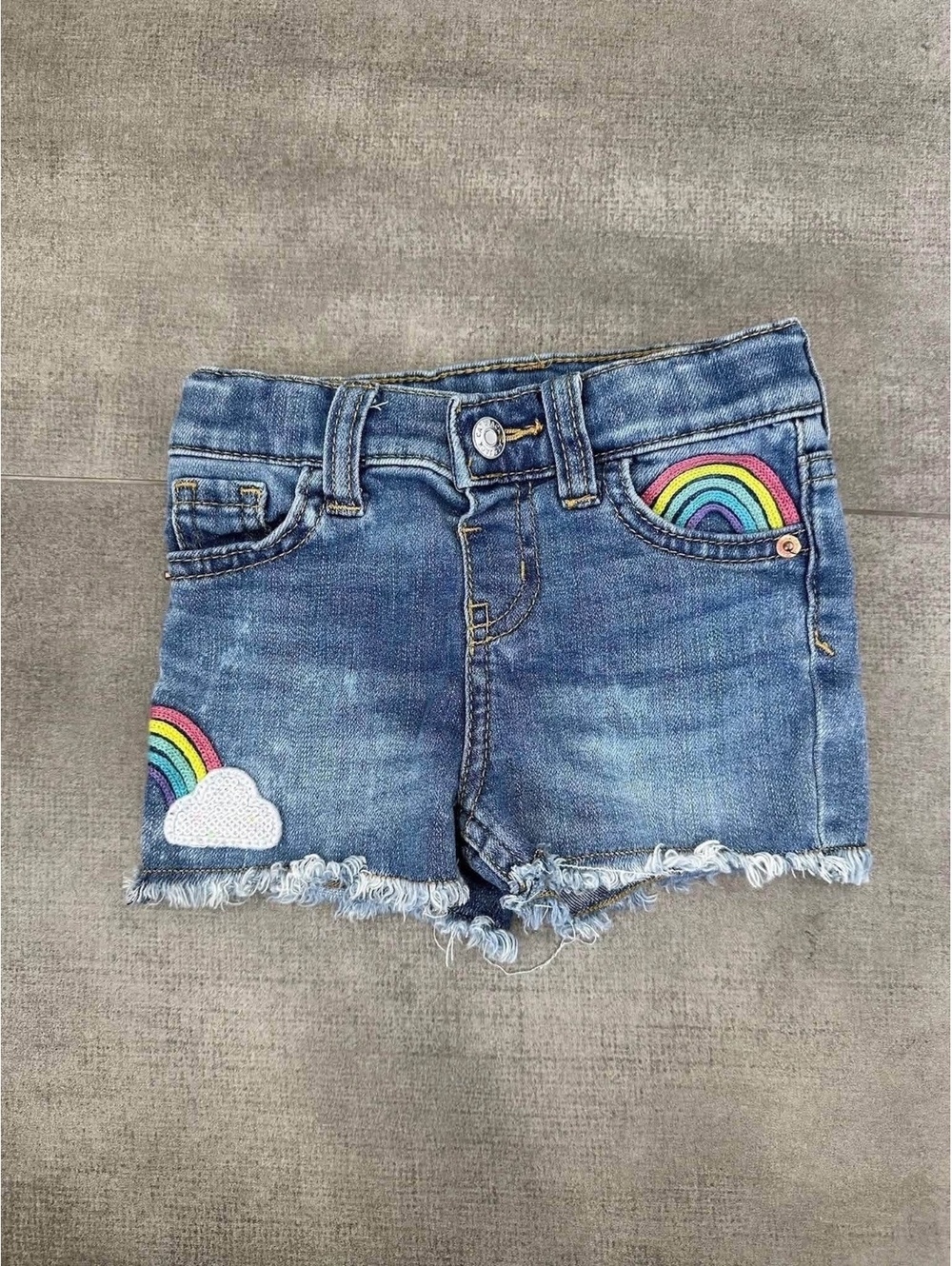 12-18m • Cat & Jack Girls Rainbow Denim Jean Shorts Distressed Frayed Hem